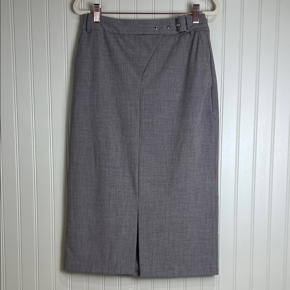 NWT Halogen A-Line Midi Preppy Office Front Slit Heather Tan Skirt Size XS